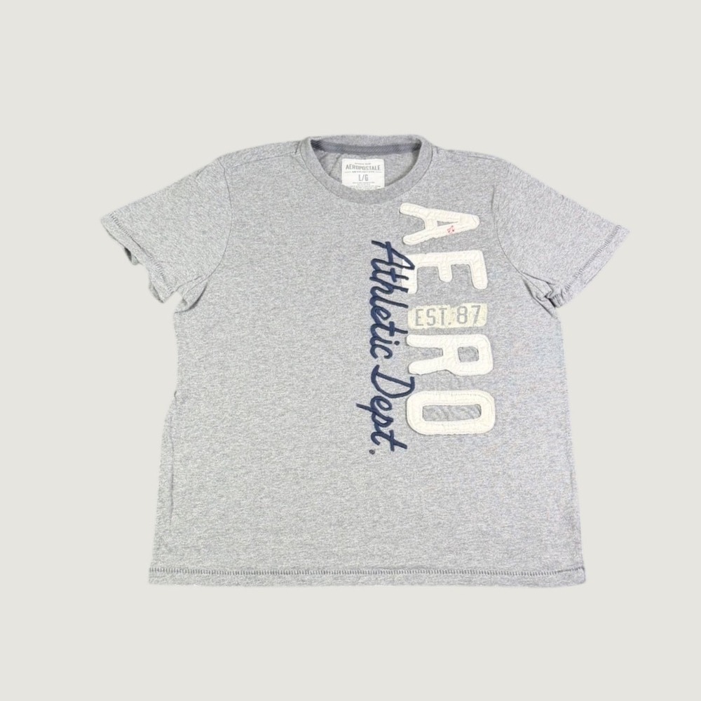 Aeropostale Mens Athletic Dept Graphic Tee Heather Gray Large Applique Shirt